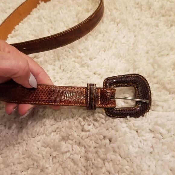 Vintage Lands' End Leather Belt Croc Embossed 28 - Picture 6 of 7